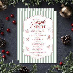 Invitación Fiesta Corporativa de Navidad Elegante Rayas Verde
