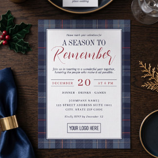 Invitación Fiesta Corporativa de Navidad en Plaid Navy