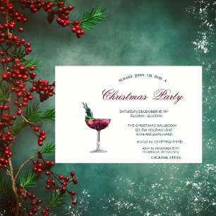 Invitación Fiesta Corporativa de Navidad Roja Cóctel Acuarela