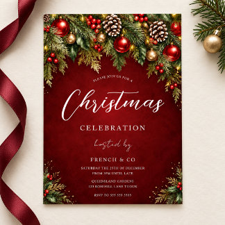 Invitación Fiesta Corporativa de Navidad Roja y Verde Festiva