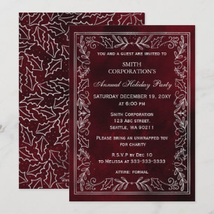 Invitación Fiesta Corporativa de Vacaciones Elegante Roja Pla