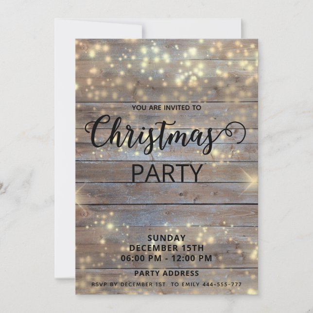 Invitación Fiesta corporativa elegante de madera rústica (Anverso)