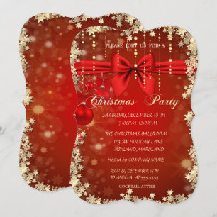 Invitación Fiesta Corporativa Roja de Navidad, Bolas, Lazo