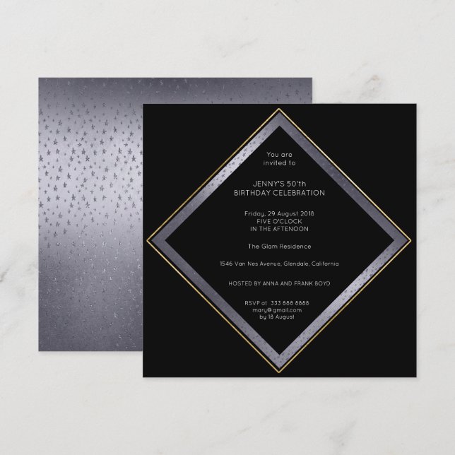 Invitación Fiesta corporativo de cumpleaños Gray Black Geomet (Anverso / Reverso)