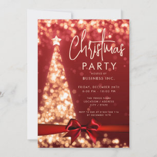 Invitación Fiesta corporativo de oro rojo del árbol navideño