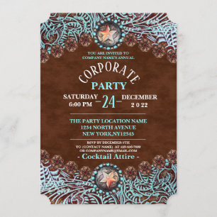 Invitación fiesta corporativo de país occidental marrón turqu
