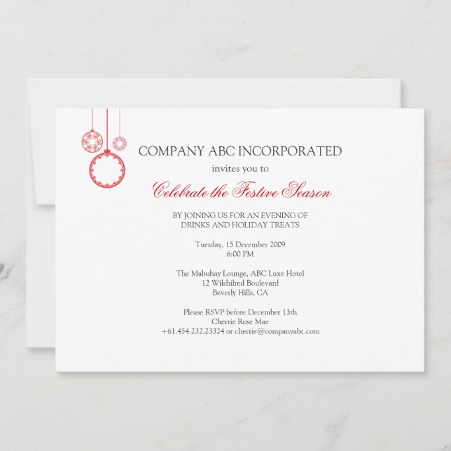 Invitación Fiesta corporativo de vacaciones simples (Anverso)