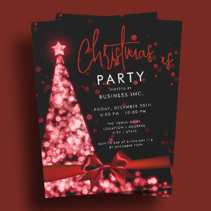 Invitación Fiesta corporativo rojo del árbol navideño moderno