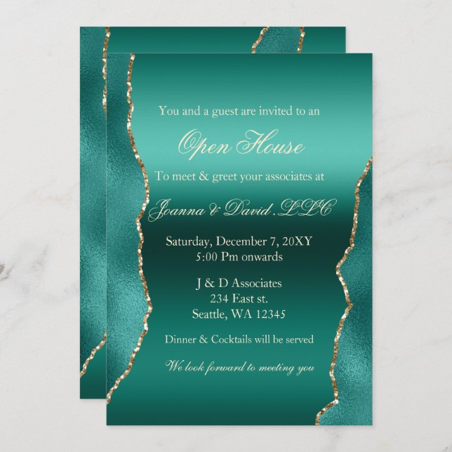 Invitación Fiesta corporativo verde azulado Gold (Anverso / Reverso)