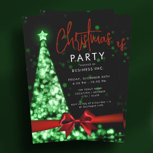 Invitación Fiesta corporativo verde rojo del árbol navideño m