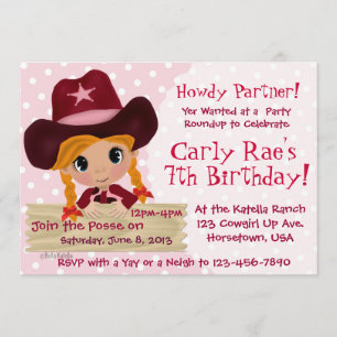 Invitación Fiesta Cowgirl Rosa