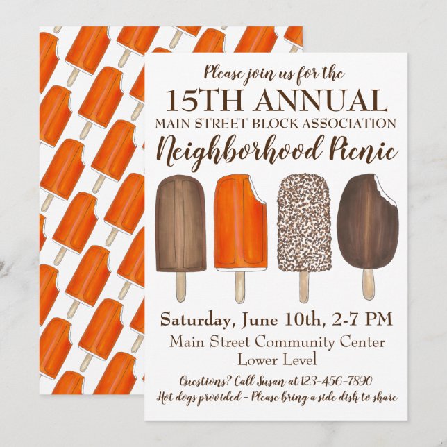 Invitación Fiesta Crema de Hielo Social Nacimiento Popsicle P (Anverso / Reverso)