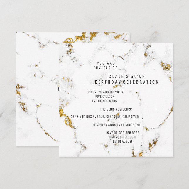Invitación Fiesta cuadrado geométrico de mármol de Carrara de (Anverso / Reverso)