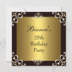 Invitación Fiesta Cumpleaños 25 Años Black Gold El