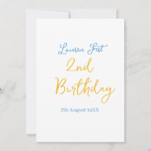 Invitación fiesta cumpleaños 2 nombre fecha amarillo azul boh