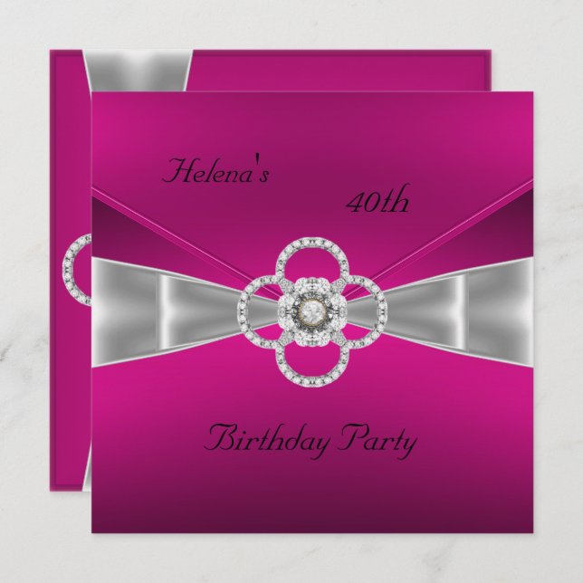 Invitación Fiesta Cumpleaños 40 Años Terciopelo Ro (Anverso / Reverso)