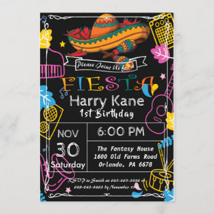Invitación Fiesta Cumpleaños Chalkboard Mexicano