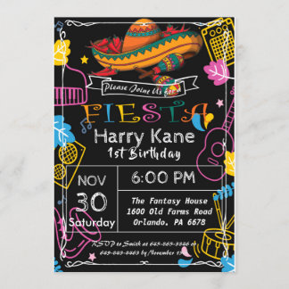 Invitación Fiesta Cumpleaños Chalkboard Mexicano