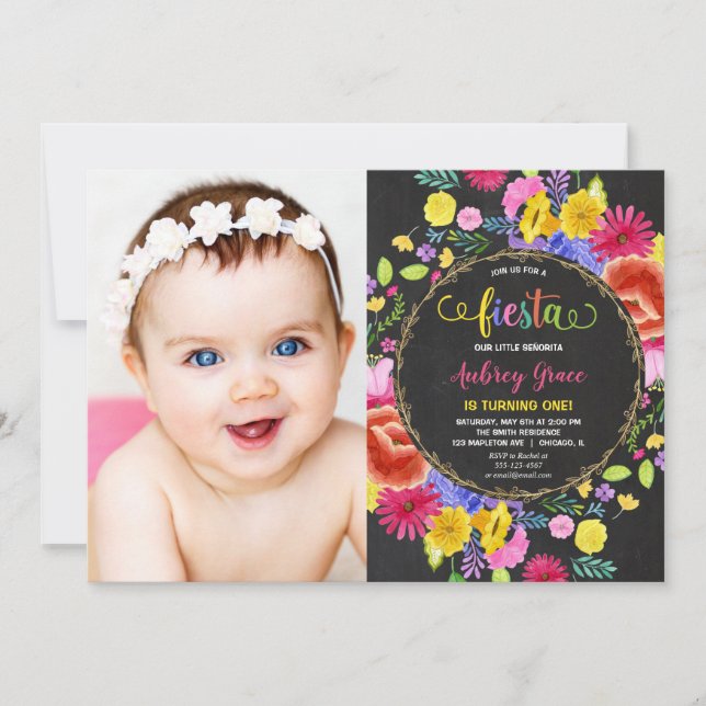 Invitación Fiesta cumpleaños chica acuarelas florales foto (Anverso)