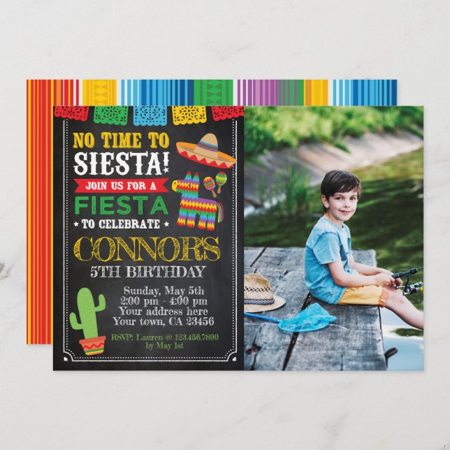 Invitación Fiesta, cumpleaños de Cinco de Mayo (Anverso / Reverso)