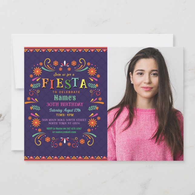 Invitación Fiesta Cumpleaños de la Fiesta Invitó a México Fot (Anverso)