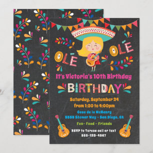 Invitación Fiesta Cumpleaños de Mariachi, Chica Mexicano