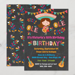 Invitación Fiesta Cumpleaños de Mariachi, Chica Mexicano