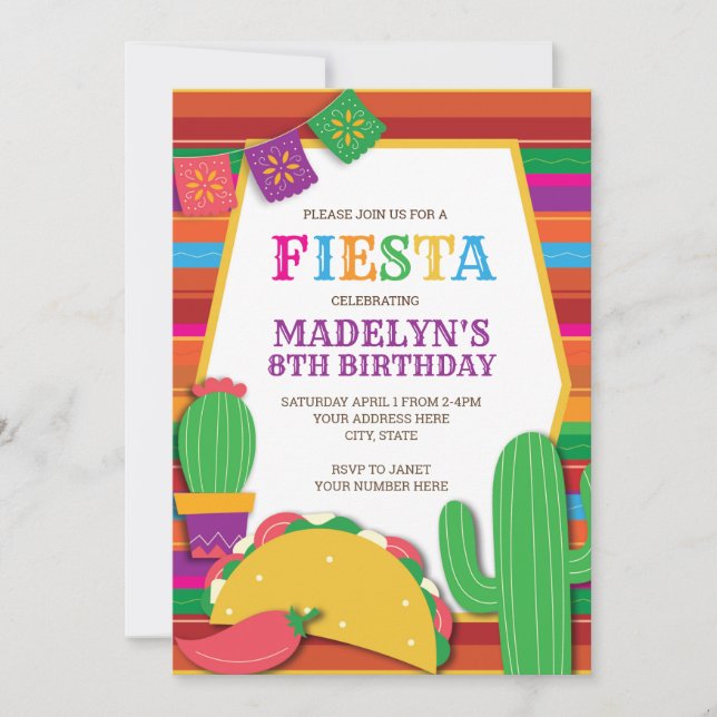 Invitación Fiesta Cumpleaños del Taco Suroeste Mexicano (Anverso)