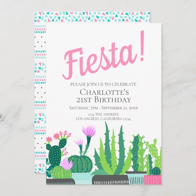 Invitación Fiesta Cumpleaños suculento boda de cactus (Anverso / Reverso)