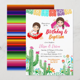 Invitación Fiesta Cumpleaños y Bautismo para chicas gemelos
