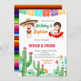 Invitación Fiesta Cumpleaños y Bautismo para gemelos y chica