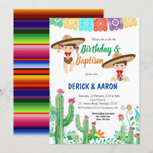 Invitación Fiesta Cumpleaños y Bautismo para los gemelos