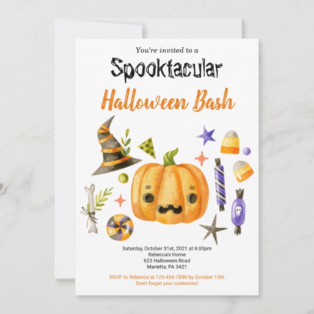 Invitación Fiesta Cuo Boo Bash Spooktacular Halloween Bash (Anverso)