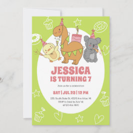 Invitación Fiesta Cute Animales Personalizados Niños Cumpleañ