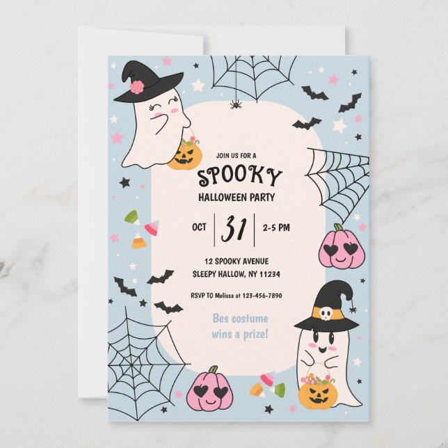Invitación Fiesta Cute Blue RetroHalloween (Anverso)