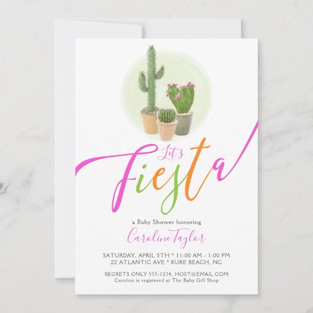 Invitación Fiesta Cute Colorful Cactus Baby Shower (Anverso)