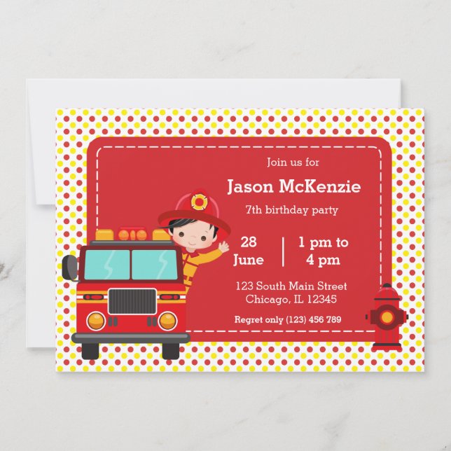 Invitación Fiesta Cute Firefighter (Anverso)