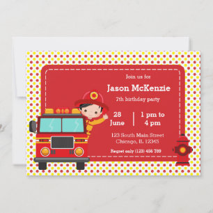 Invitación Fiesta Cute Firefighter
