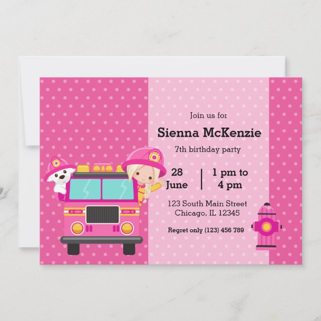 Invitación Fiesta Cute Firefighter (Anverso)