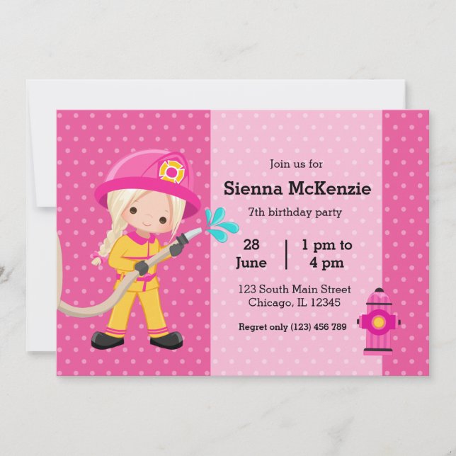 Invitación Fiesta Cute Firefighter (Anverso)