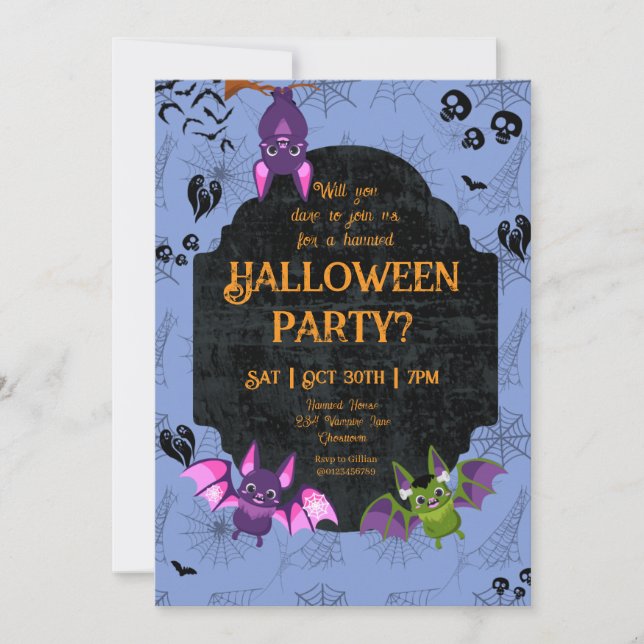 Invitación Fiesta Cute Halloween Bat 1 (Anverso)