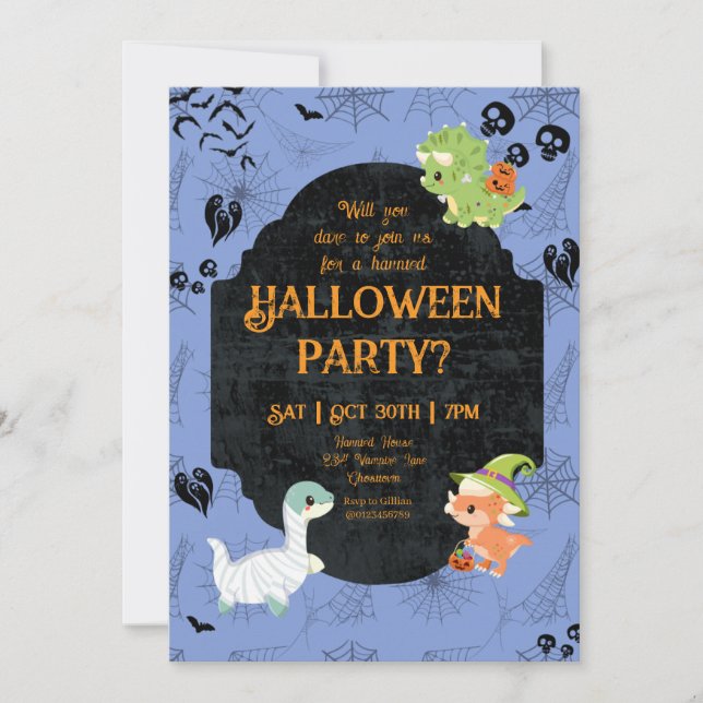 Invitación Fiesta Cute Halloween Dino 1 (Anverso)