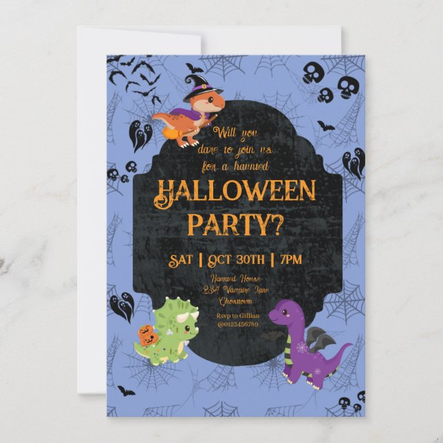 Invitación Fiesta Cute Halloween Dino 2 (Anverso)