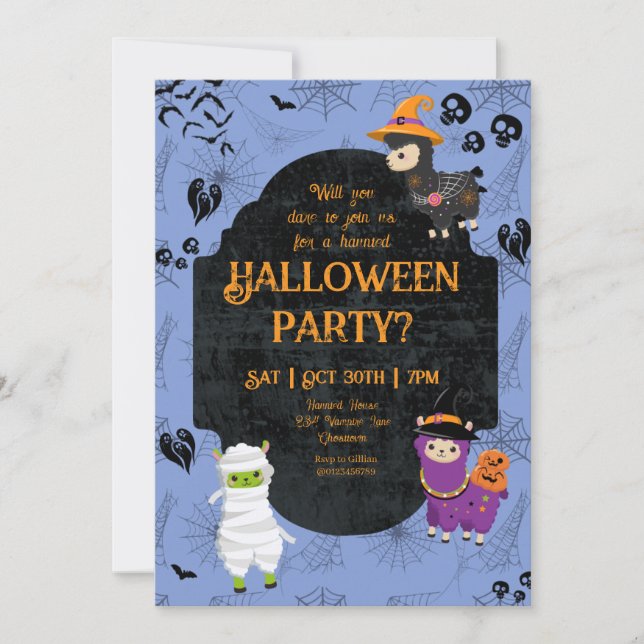 Invitación Fiesta Cute Halloween Llama 1 (Anverso)