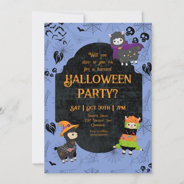 Invitación Fiesta Cute Halloween Llama 2 (Anverso)