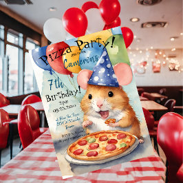 Invitación Fiesta Cute Hamster Birthday Pizza