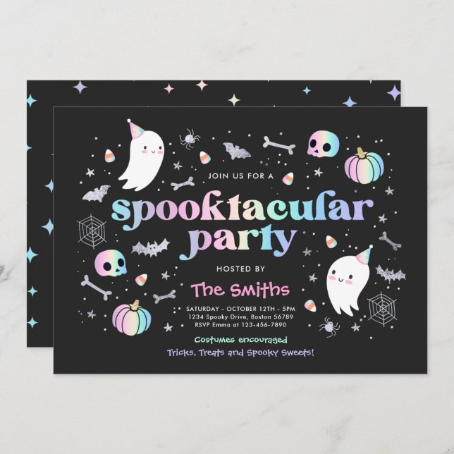 Invitación Fiesta Cutel Pastel Ghost de Halloween Spooktacula (Anverso / Reverso)