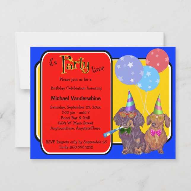 Invitación Fiesta Dachshund Barker de cumpleaños (Anverso)