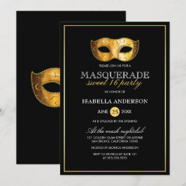 Invitación Fiesta de 16 años de clase Gold & Black Masquerade