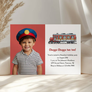 Invitación Fiesta de 2º cumpleaños de Cute Boy Train Photo